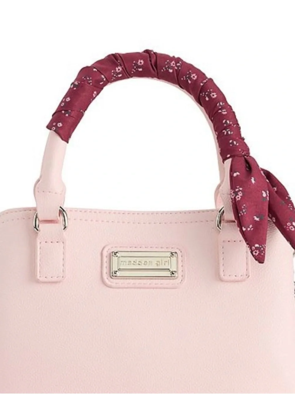 NWT!! Madden Girl Zipper Mini Blush Pink Tote Satchel with Floral Scarf Accent